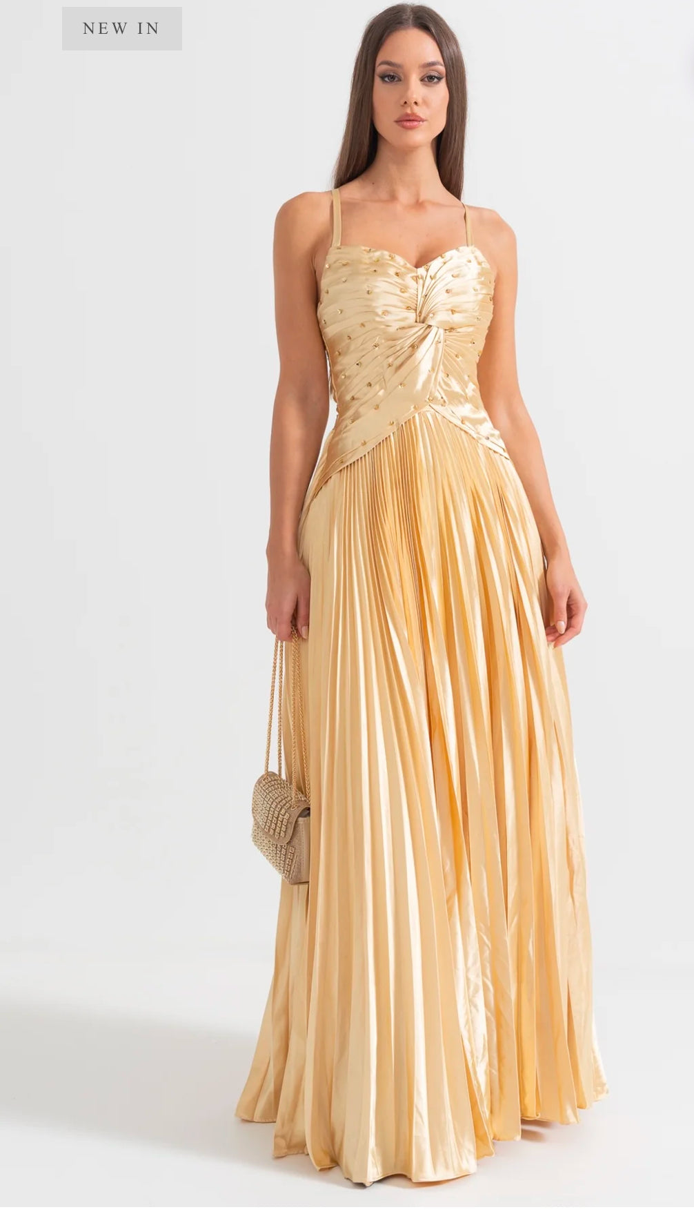 CASCADE GOWN WITH BACK LACE DETAIL - GOLD