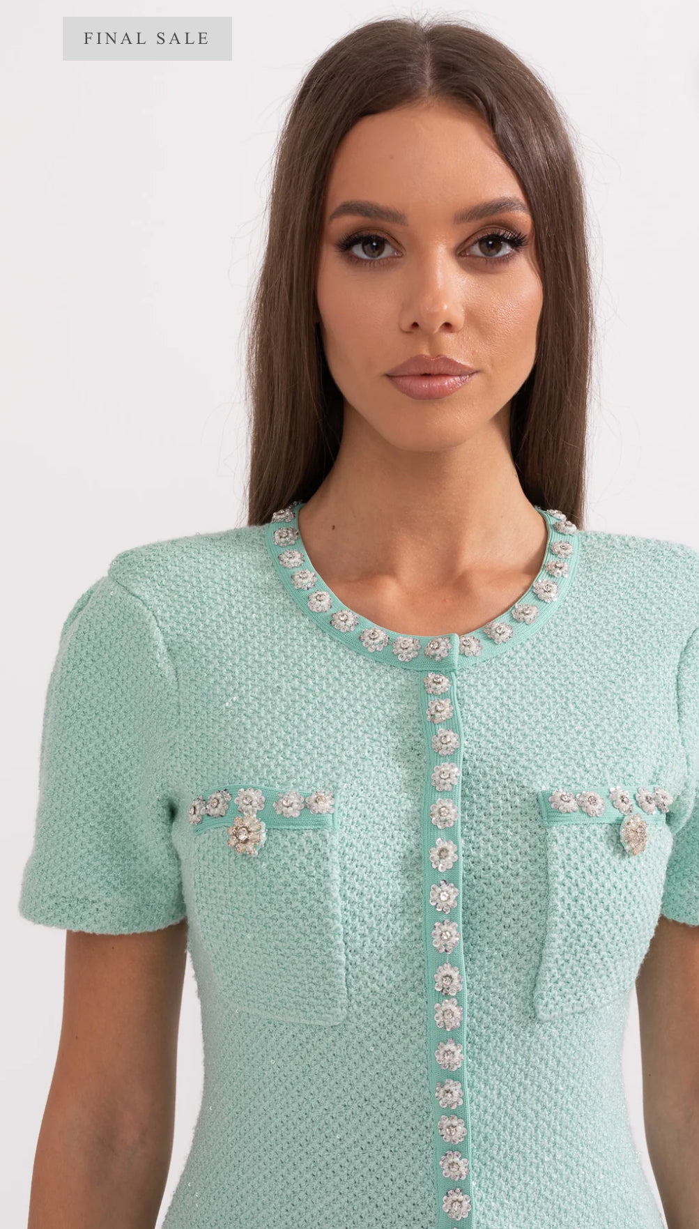 SHORT SLEEVE DIAMOND MINI DRESS - MINT GREEN