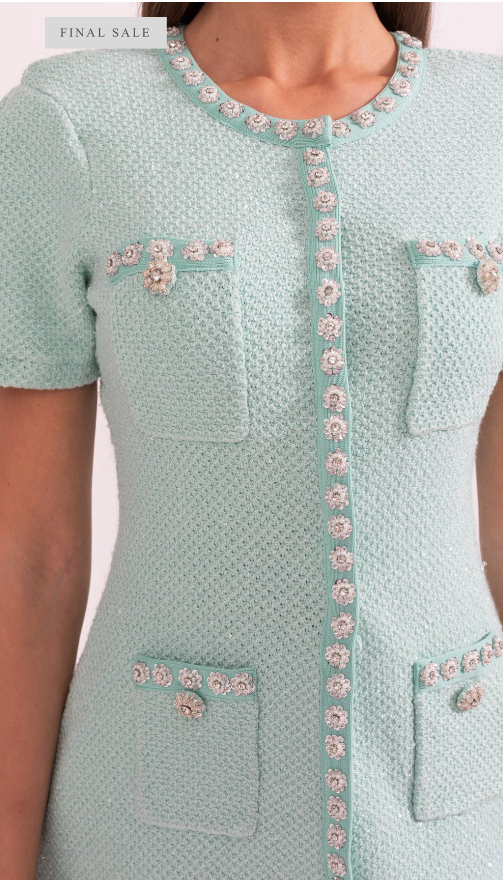 SHORT SLEEVE DIAMOND MINI DRESS - MINT GREEN