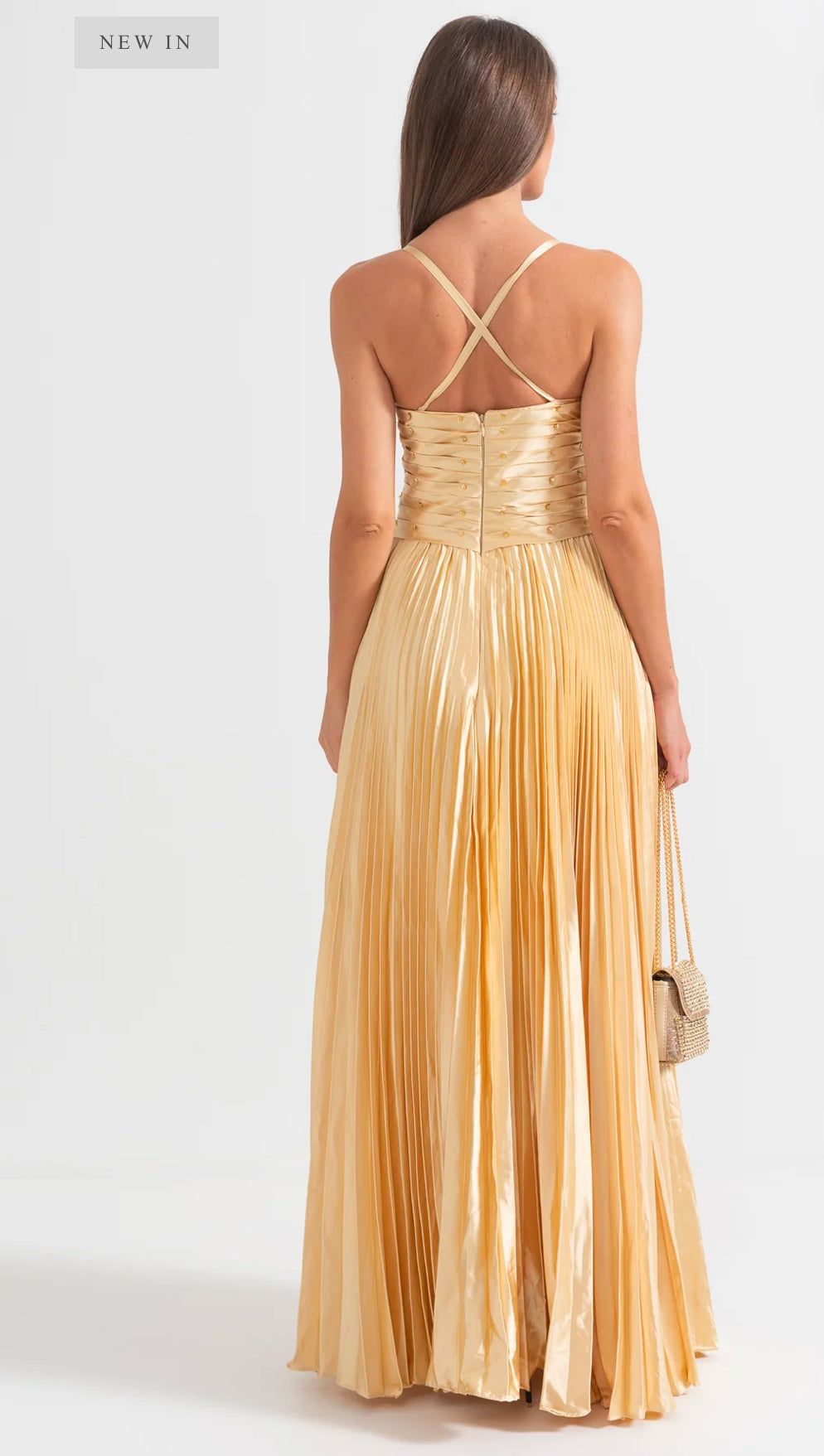 CASCADE GOWN WITH BACK LACE DETAIL - GOLD