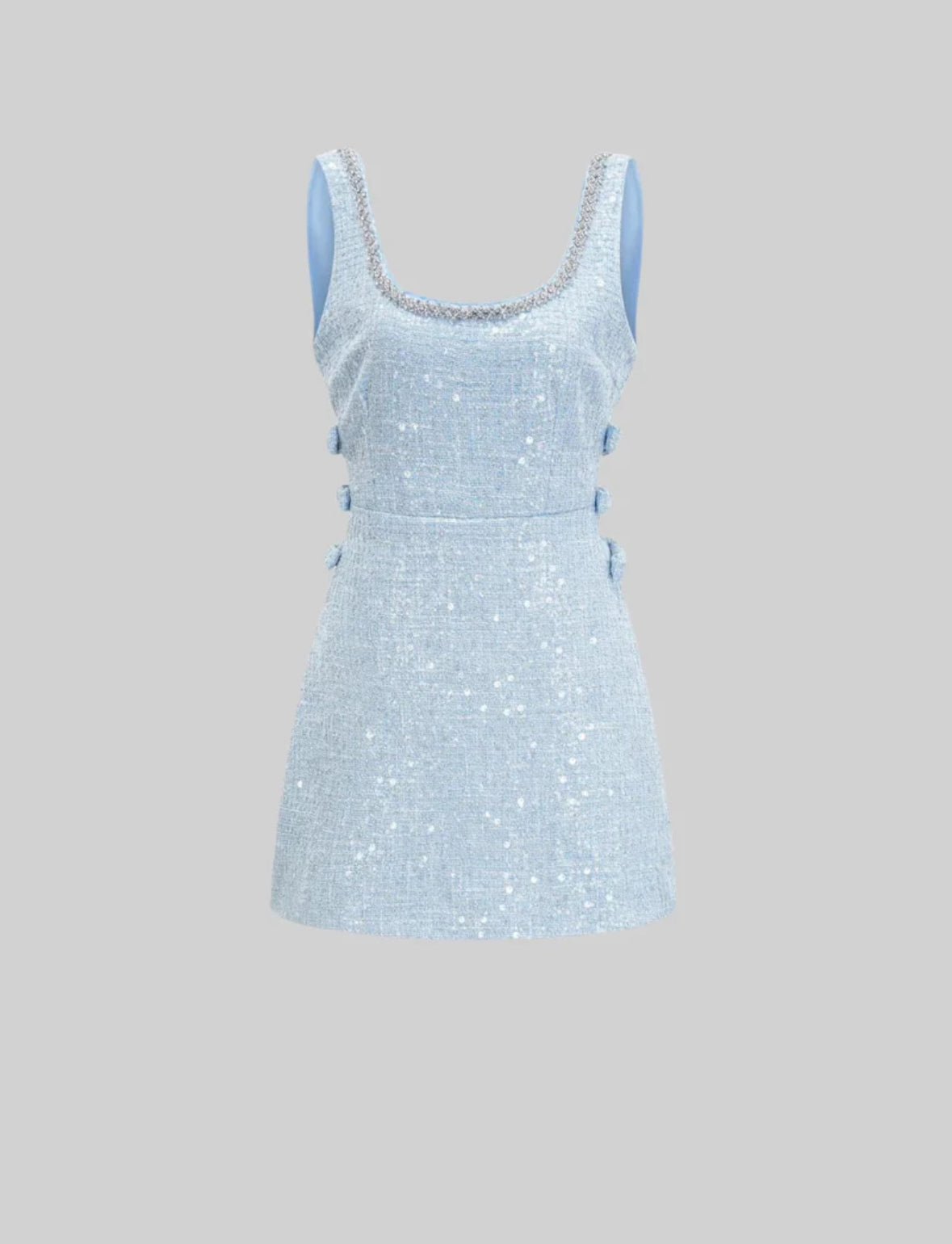 SLEEVELESS MINI RIBBONS DRESS WITH JEWELRY - LIGHT BLUE- WHITE