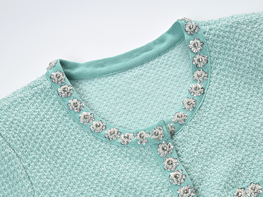 SHORT SLEEVE DIAMOND MINI DRESS - MINT GREEN