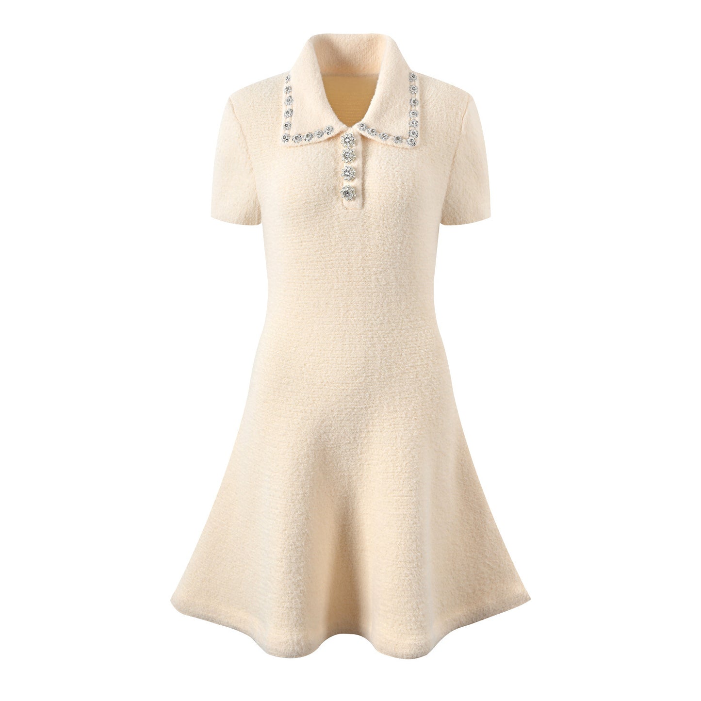 ELEGANT SOFT SHORT SLEEVE DRESS - IVOIRE