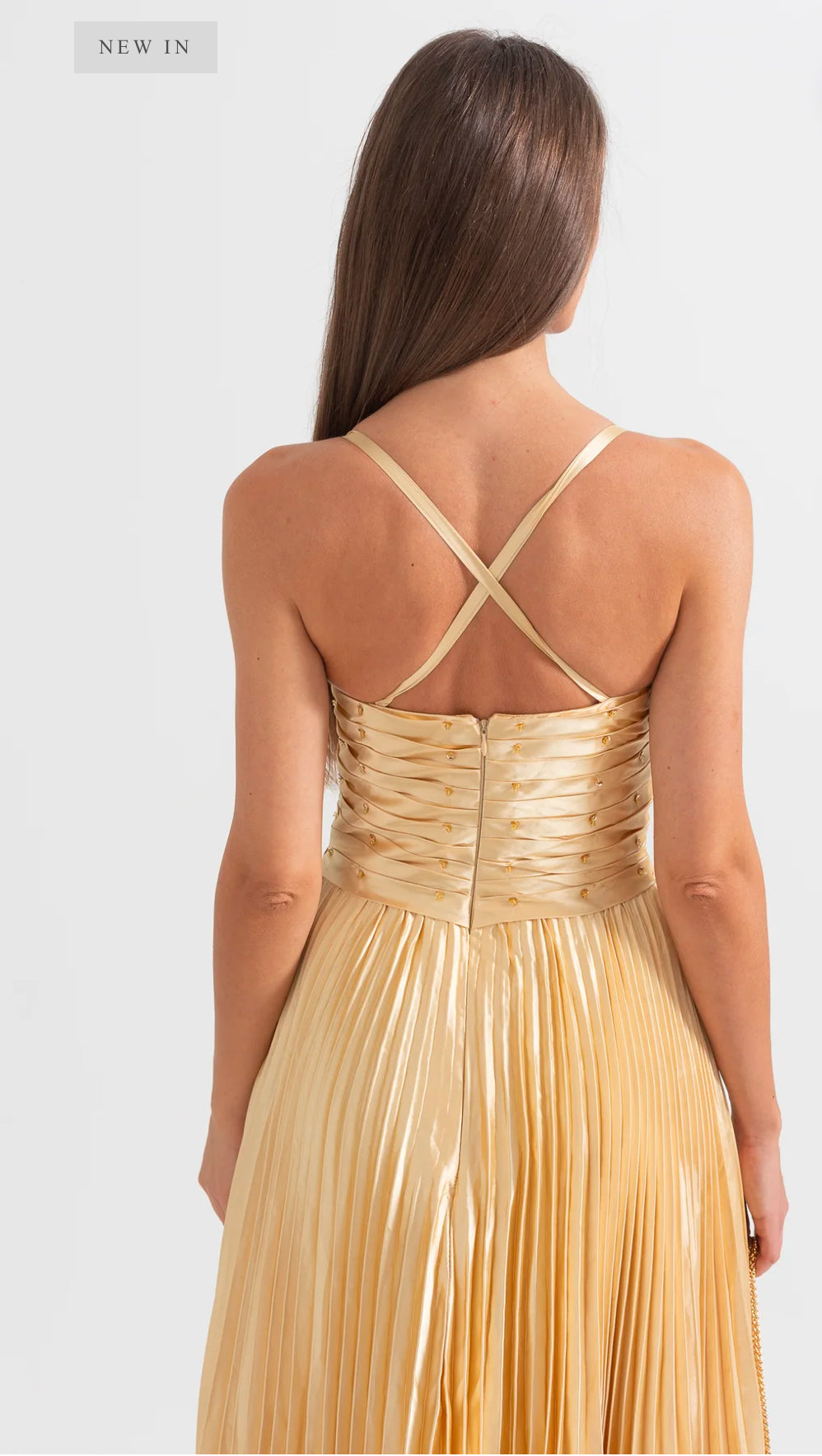 CASCADE GOWN WITH BACK LACE DETAIL - GOLD