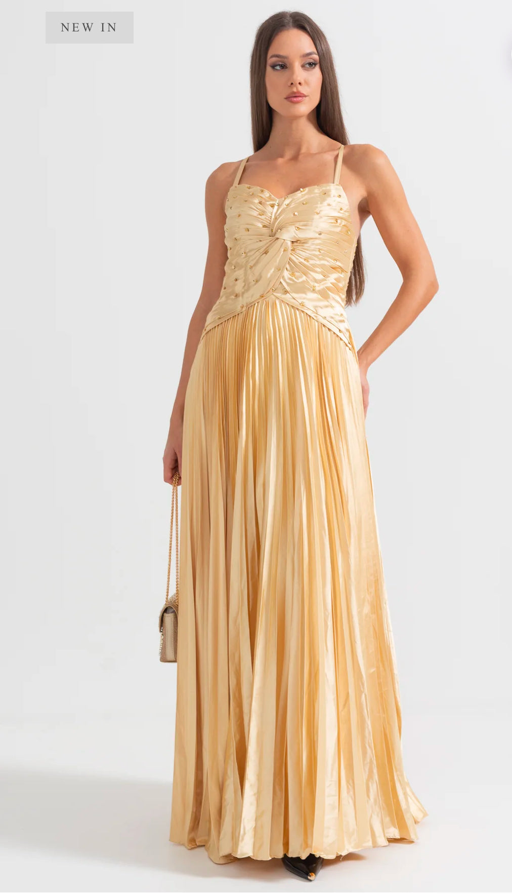 CASCADE GOWN WITH BACK LACE DETAIL - GOLD