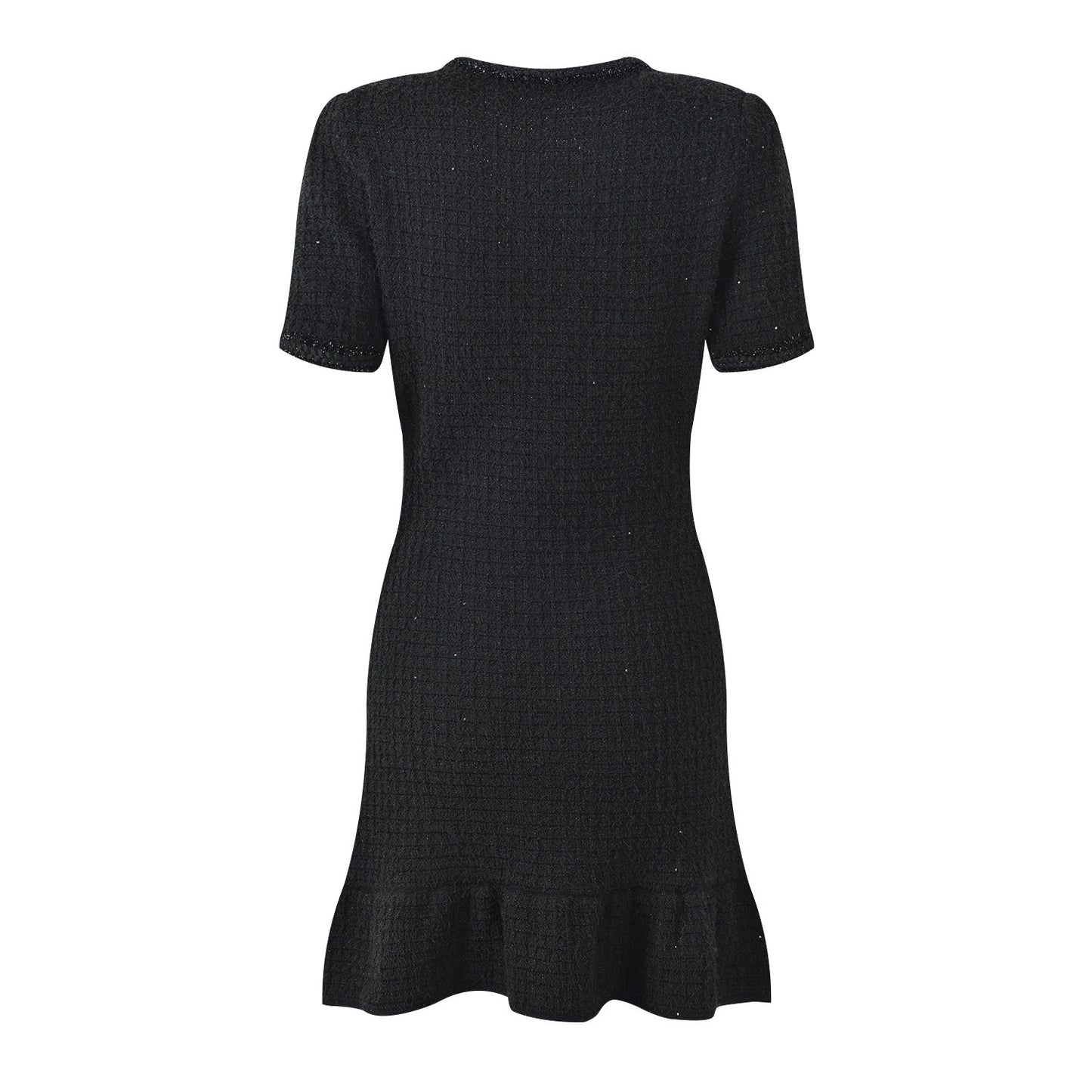 SHORT SLEEVE KNEE-LENGTH KNITTED DRESS - BLACK